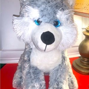 DanDee Plush Sparkle Blue Eyes Gray/White Siberian Puppy  14 inches tall